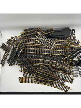 UNTESTED - Model Train Track Lot With Curved & Straight Pieces Black & Gold Plas